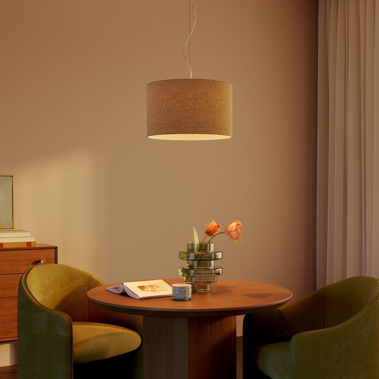 Lampada a sospensione con paralume in tessuto Cilindro Small - Made in Italy - Lana Beige No