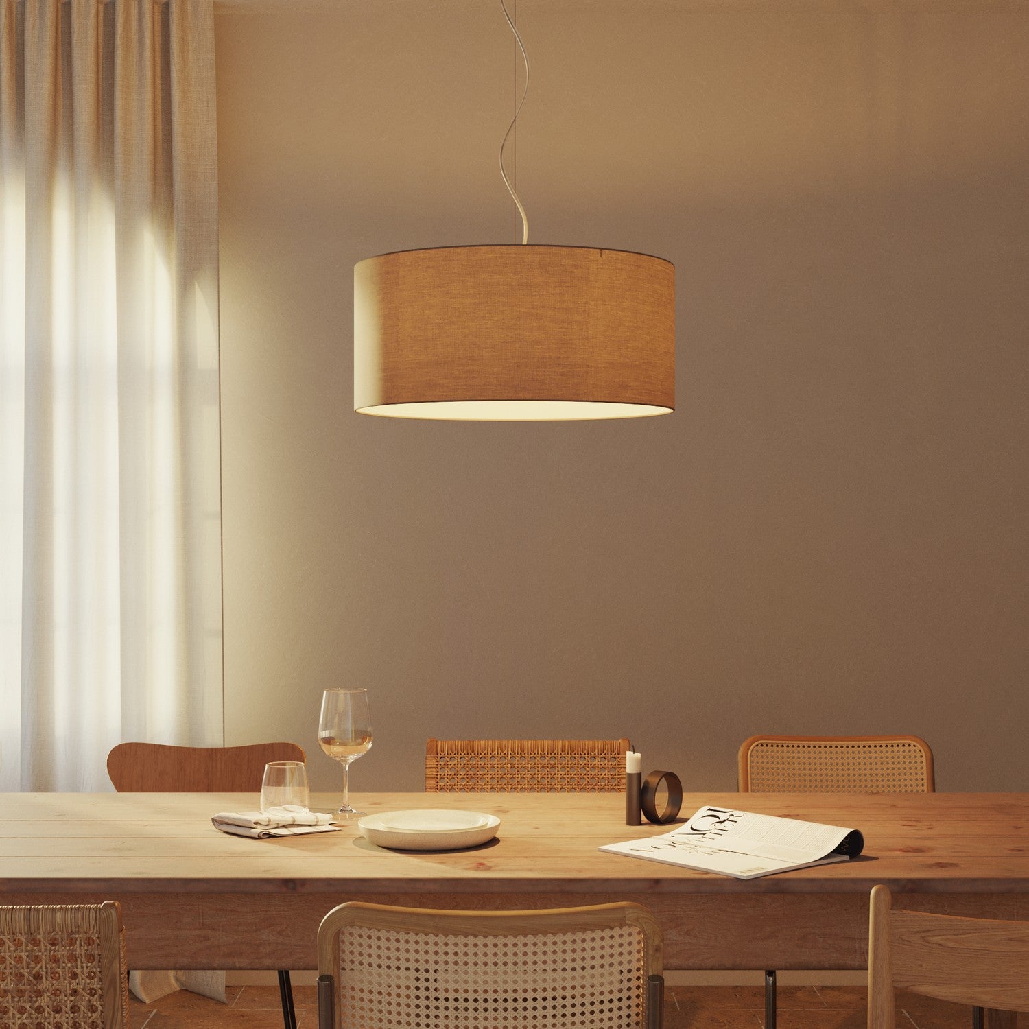 Lampada a sospensione con paralume in tessuto Cilindro Large - Made in Italy - Arenal Cenere No