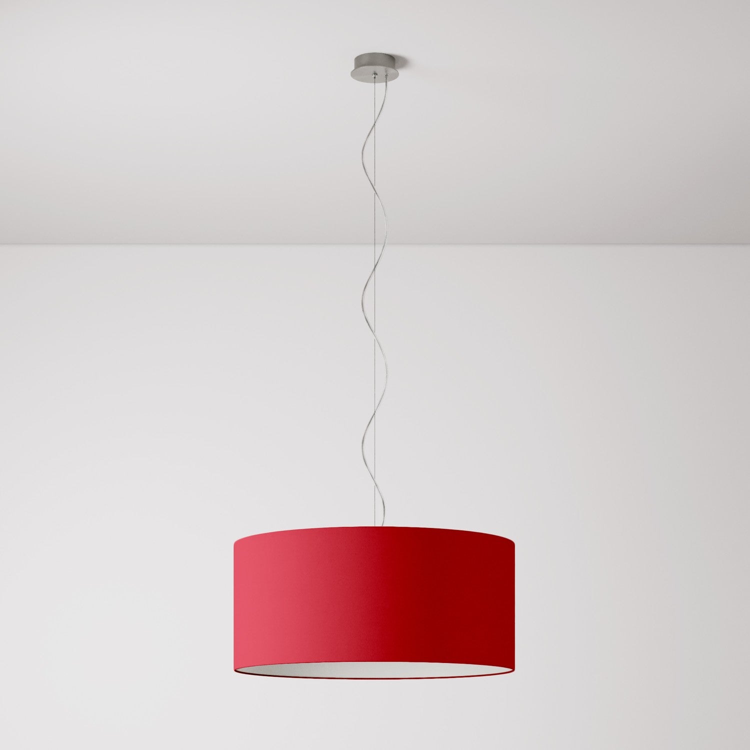 Lampada a sospensione con paralume in tessuto Cilindro Large - Made in Italy - Teletta Rosso No