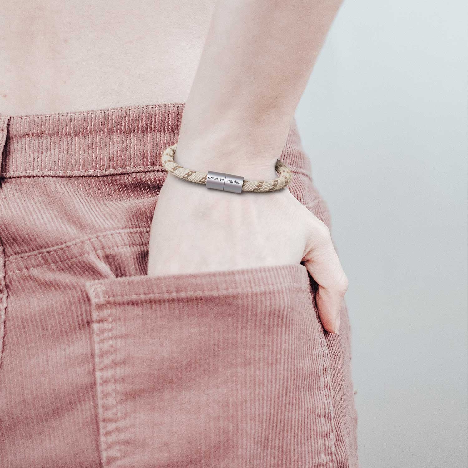 Armband av textilkabel med magnetlås - RD53 Linne/Bomull Brun