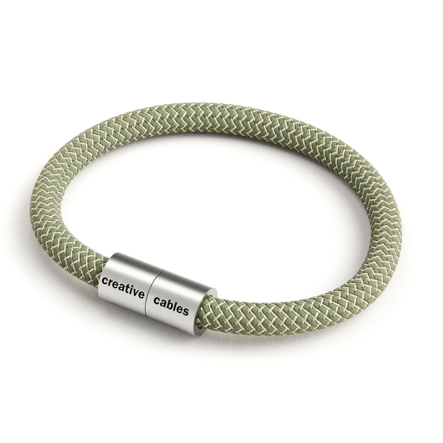 Armband av textilkabel med magnetlås - RD72 ZigZag Bomull/Linne Grön