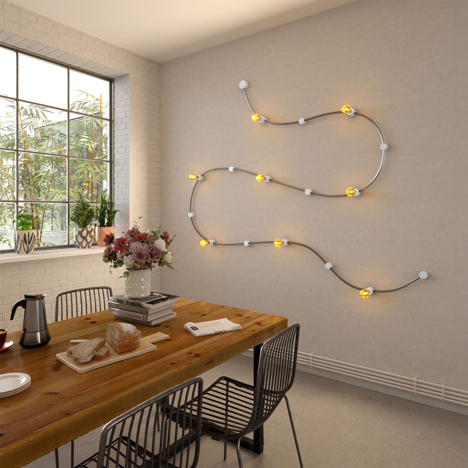 Tak/väggkopp i trä för String Light ljusslinga och Filé system