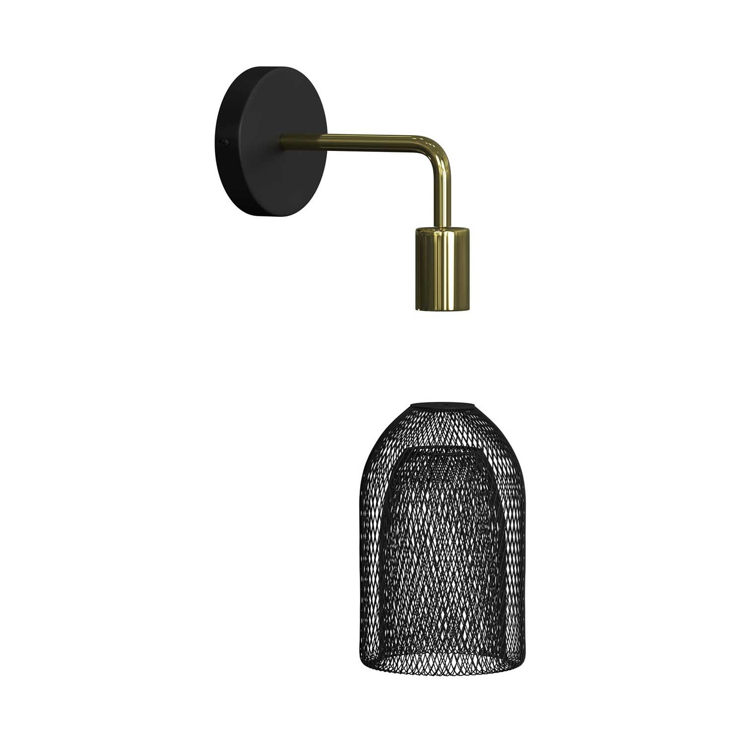 Vägglampa i metall med Ghostbell lampskärm, vägglampa i metall med böjd förlängning