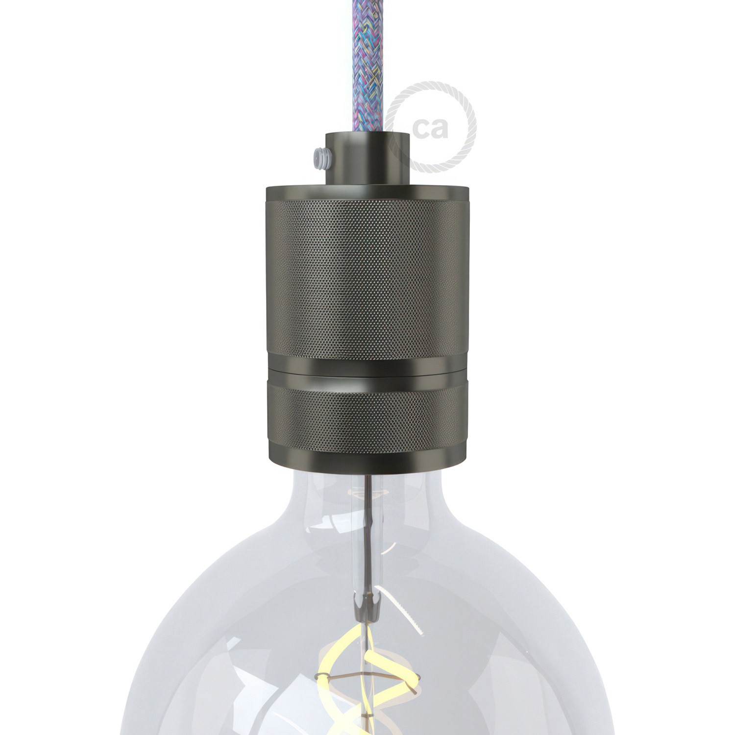 Kit lamphållare E27 med dubbel hylsa i räfflat aluminium