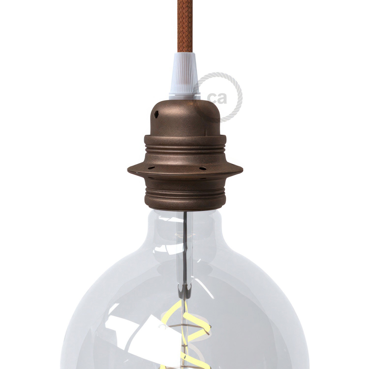 Kit lamphållare E27 i metall med dubbel skärmring för lampskärm