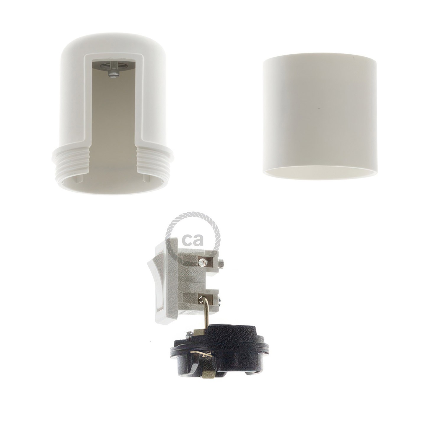 Kit lamphållare E27 i termoplast med strömbrytare