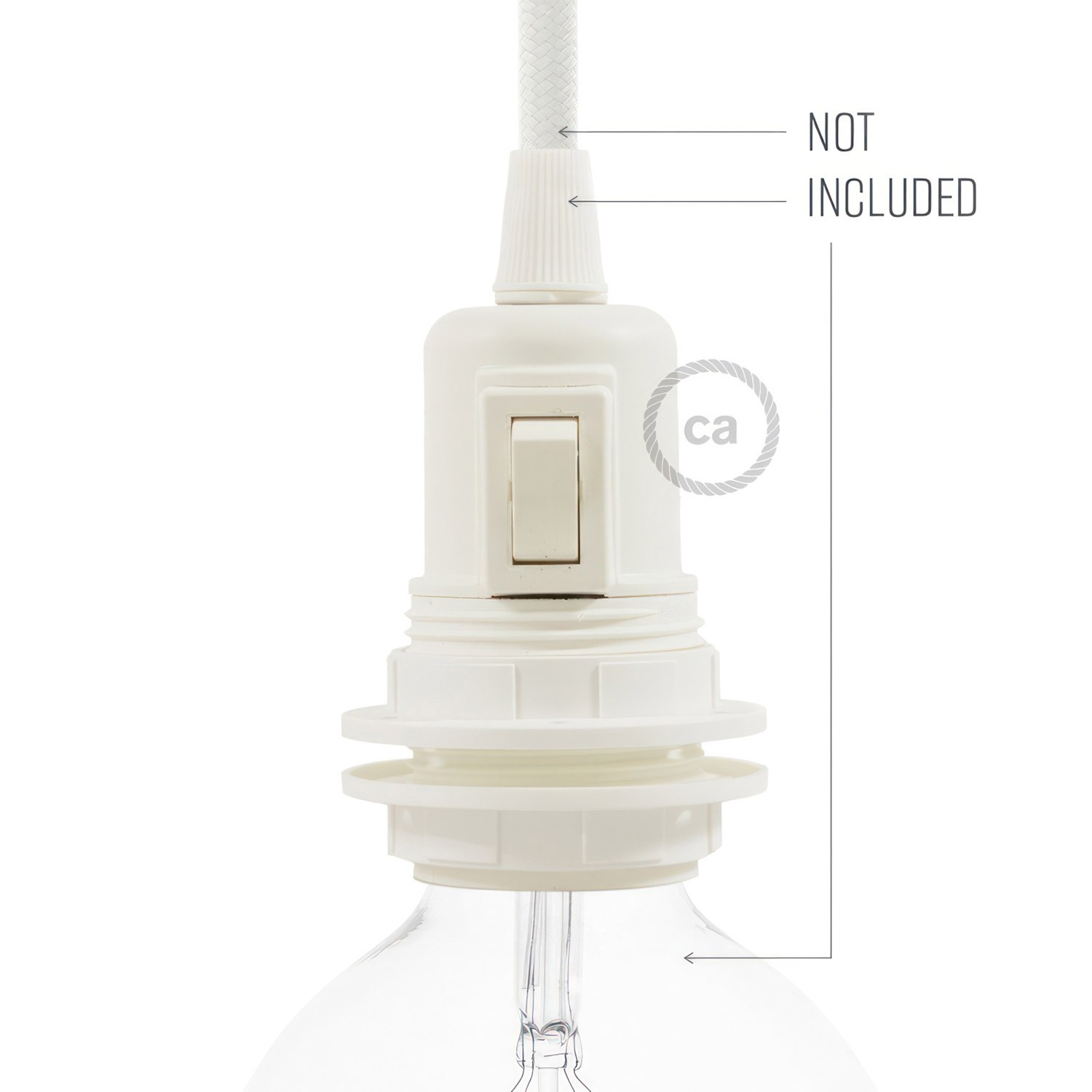 Kit lamphållare E27 i termoplast med dubbel skärmring för lampskärm och strömbrytare