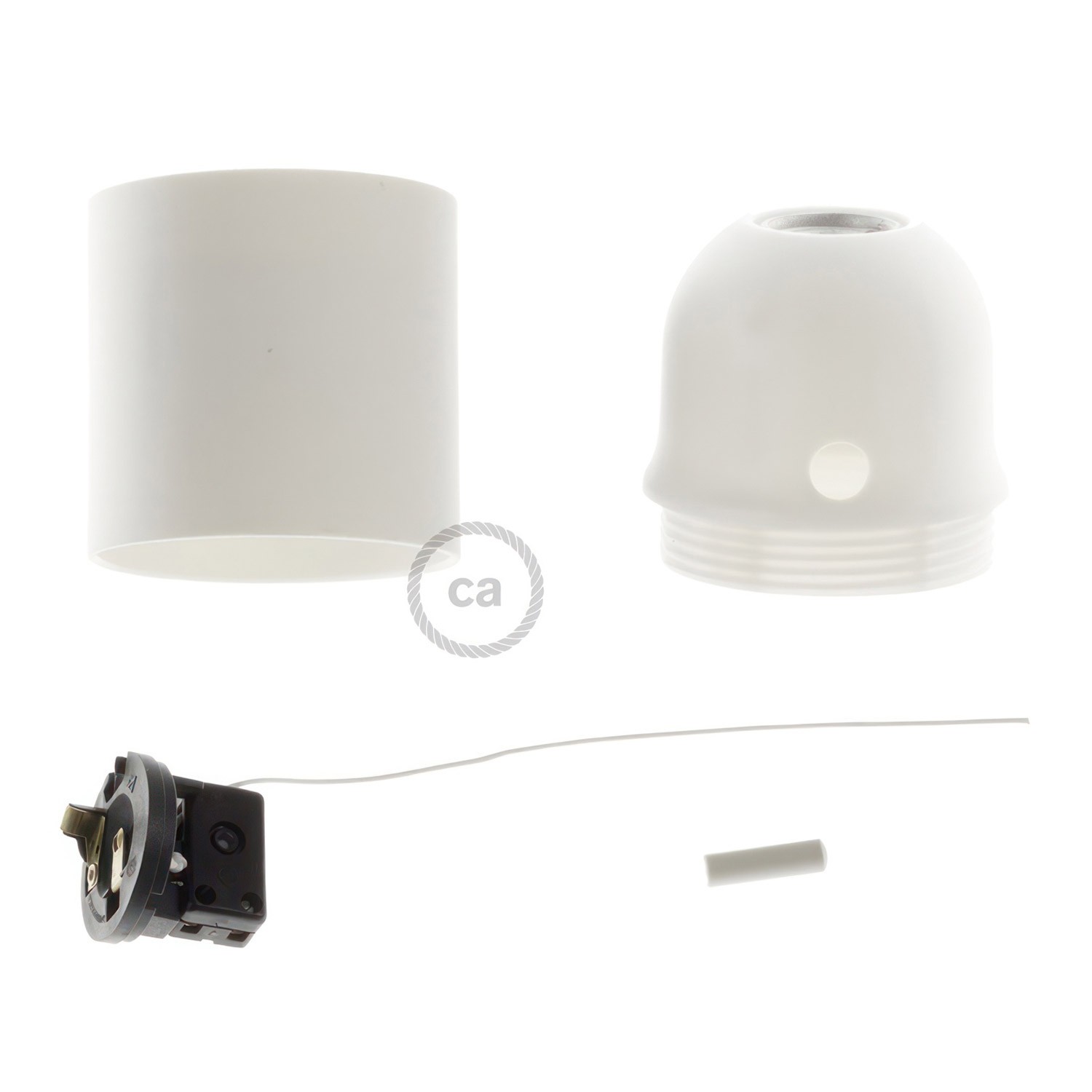 Kit lamphållare E27 i termoplast med dragströmbrytare