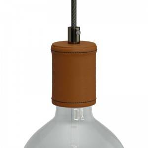 Kit lamphållare E27 i trä med läderbeläggning