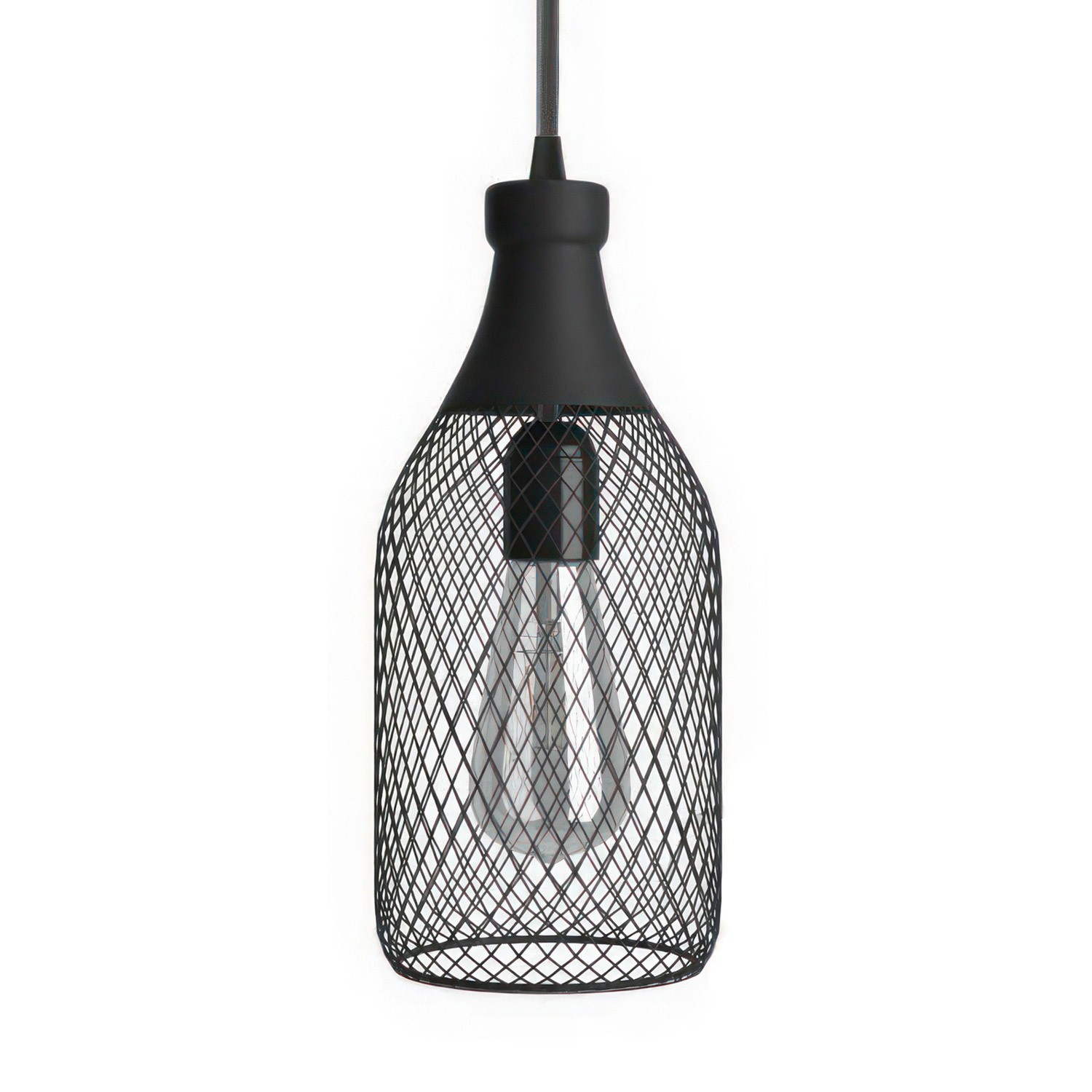 Pendellampa komplett med textilkabel, Jéroboam flaskformad bur lampskärm och detaljer i metall - Tillverkad i Italien