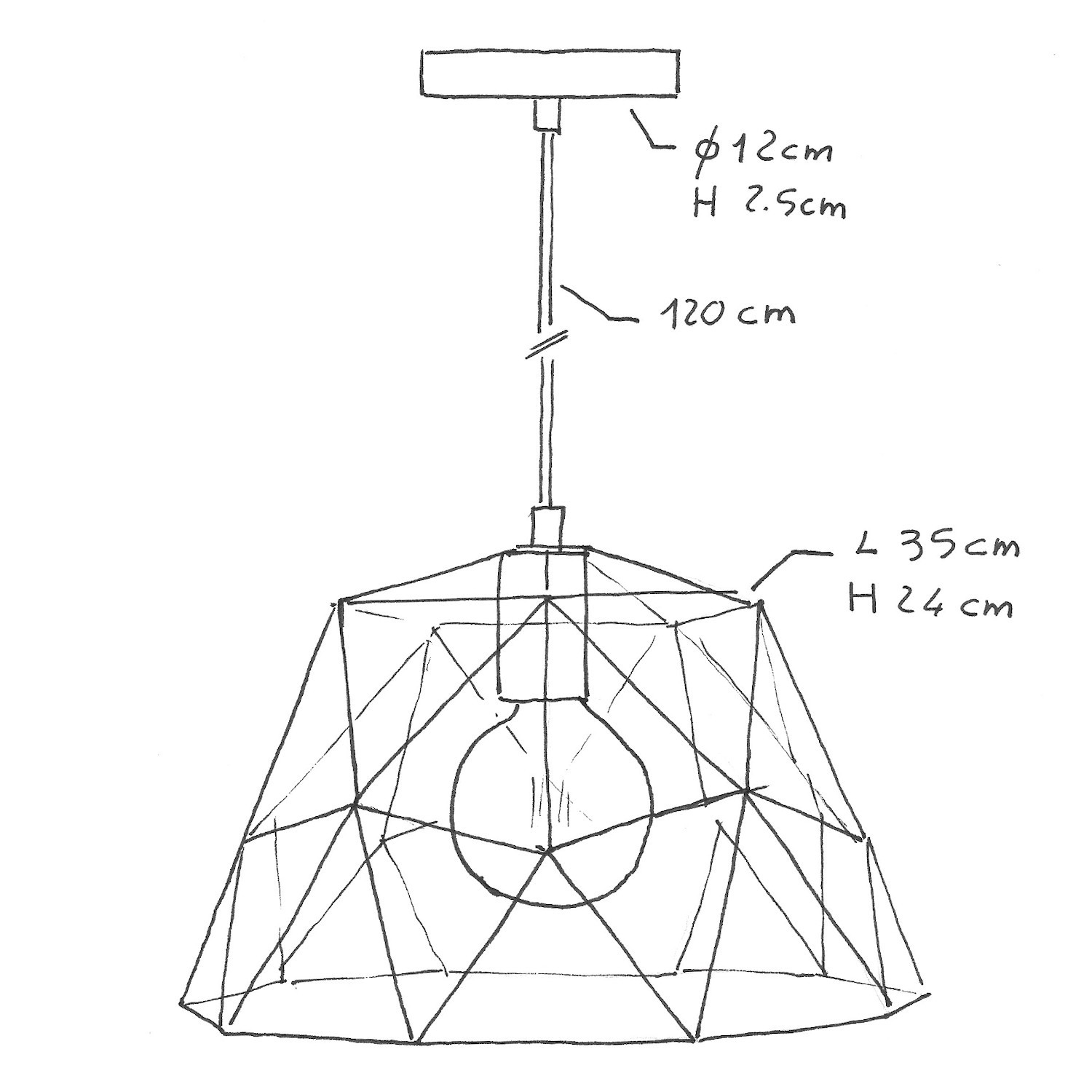 Pendellampa komplett med textilkabel, Dome lampskärm och detaljer i metall - Tillverkad i Italien