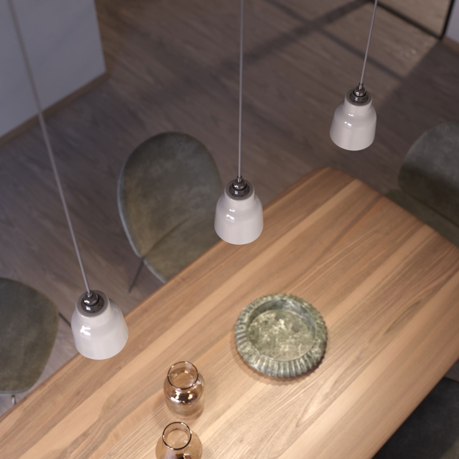 Pendellampa komplett med textilkabel, Vaso lampskärm i keramik och detaljer i metall - Tillverkad i Italien