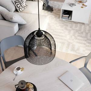 Pendellampa komplett med textilkabel, Ghostbell XL lampskärm och detaljer i metall - Tillverkad i Italien