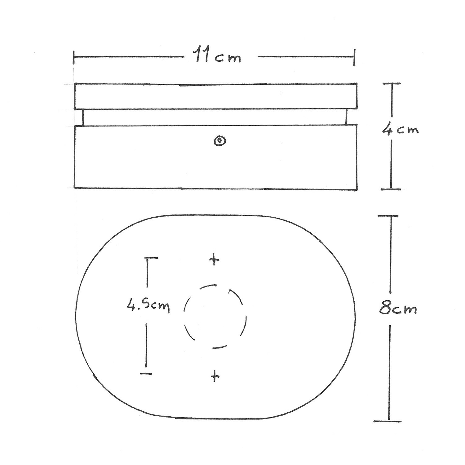 Oval vägg-/takkopp i trä med 2 sidohål för flatkablar och Filé-system. Tillverkad i Italien