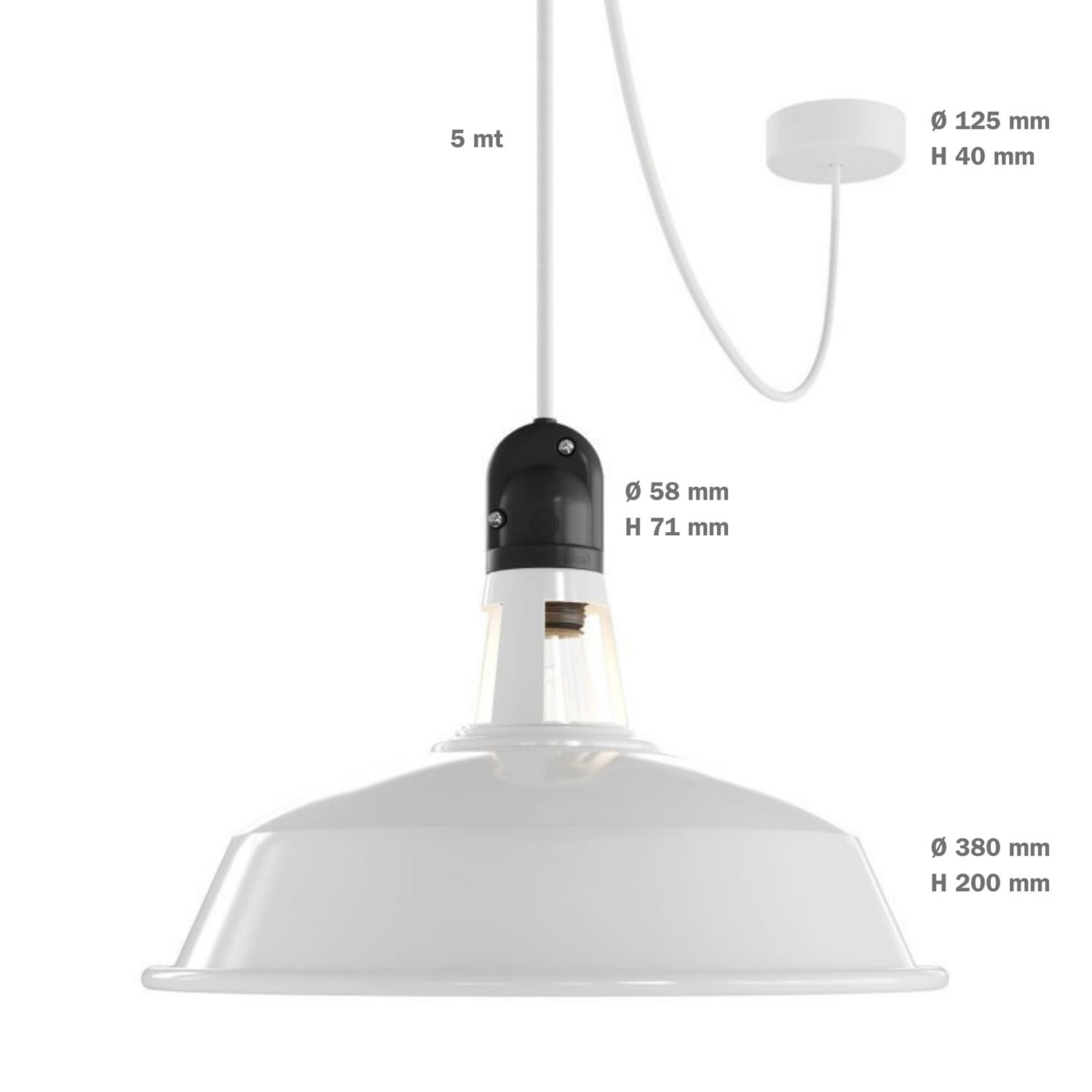 EIVA PASTEL Utomhus Pendelupphäng för lampskärm med textilkabel, takkopp i silikon, takfäste och lamphållare IP65. Vattentät.