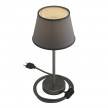Alzaluce med Impero lampskärm, bordslampa i metall med 2 polig stickpropp, textilkabel och strömbrytare