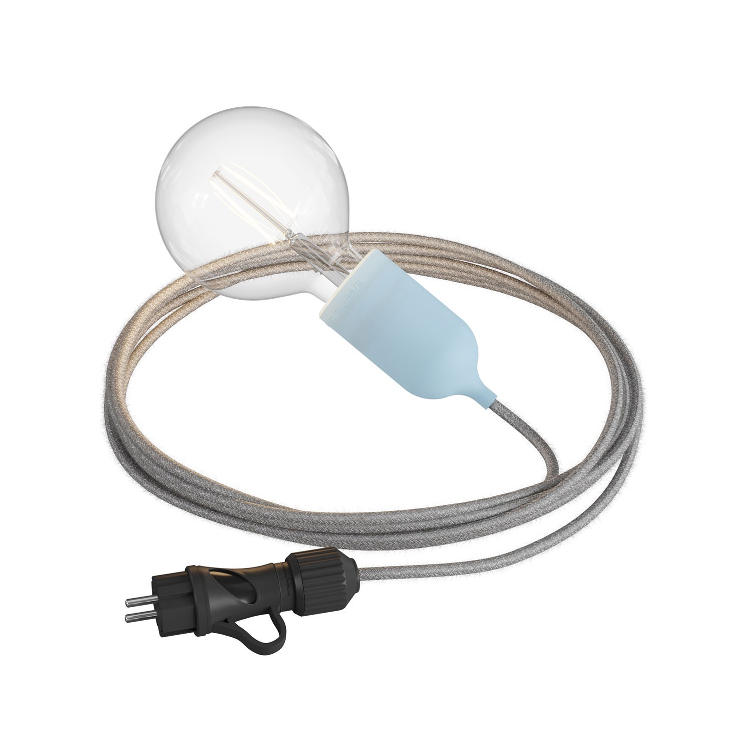 Eiva Snake Pastel, portabel utomhuslampa, 5 m textilkabel, IP65 vattentät lamphållare och kontakt