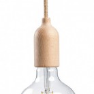 Kit lamphållare E27 i trä med dold dragavlastare