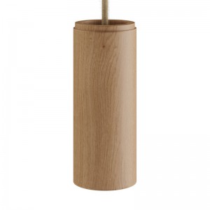 Pendellampa tillverkad i Italien komplett med textilkabel och dubbel Tub-E14 lampskärm i trä och metall.