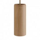 Pendellampa tillverkad i Italien komplett med textilkabel och dubbel Tub-E14 lampskärm i trä och metall.