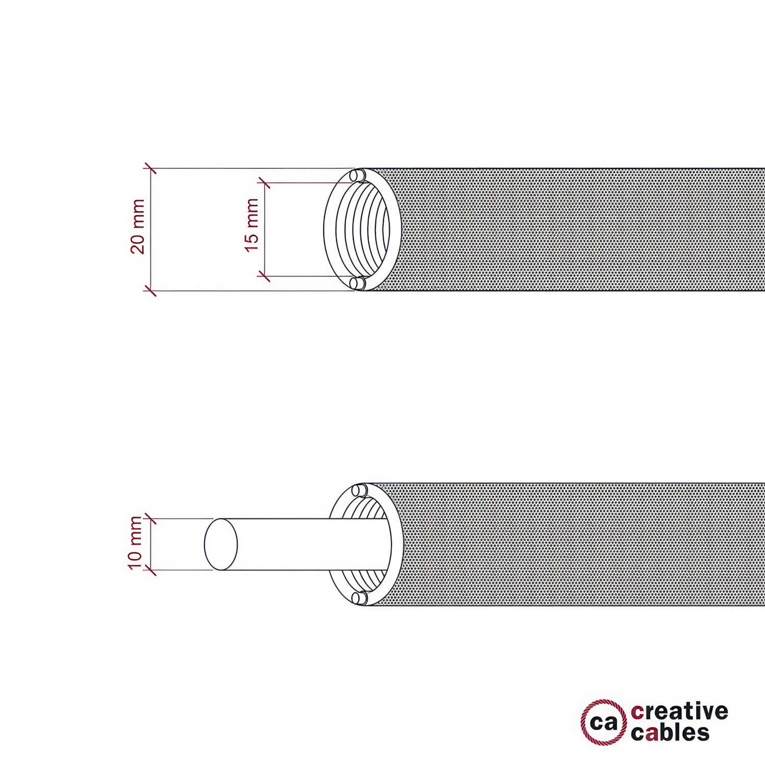 Creative-Tube flexibelt kabelrör, täckt med RM01 Vitt tyg, diameter 20 mm