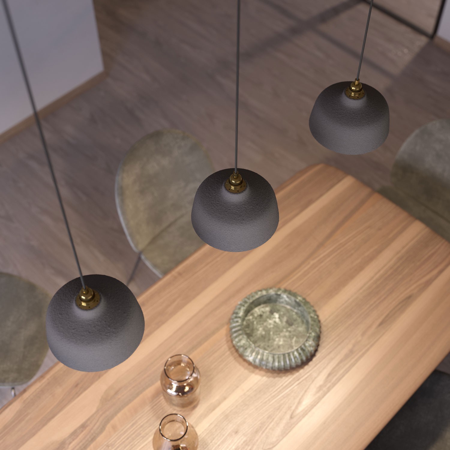Pendellampa komplett med textilkabel, Coppa lampskärm i keramik och detaljer i metall - Tillverkad i Italien