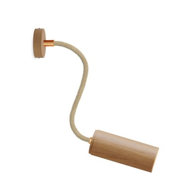 Fermaluce Flex 30 lampa med mini takkopp i trä med strömbrytare samt spotlight med Tub-E14 lampskärm