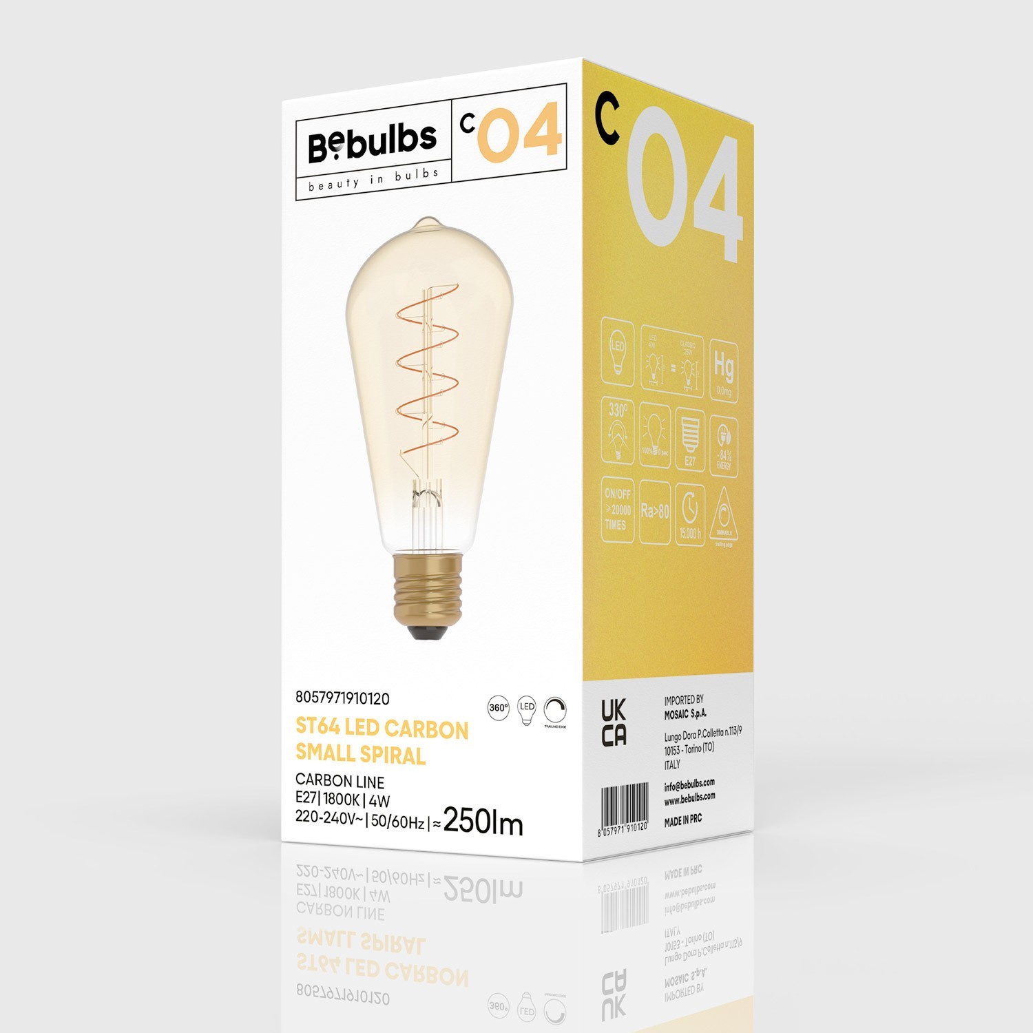 C04 Edison ST64 gyllene LED-lampa Carbon Line Spiral Filament 4W E27 Dimbar 1800K