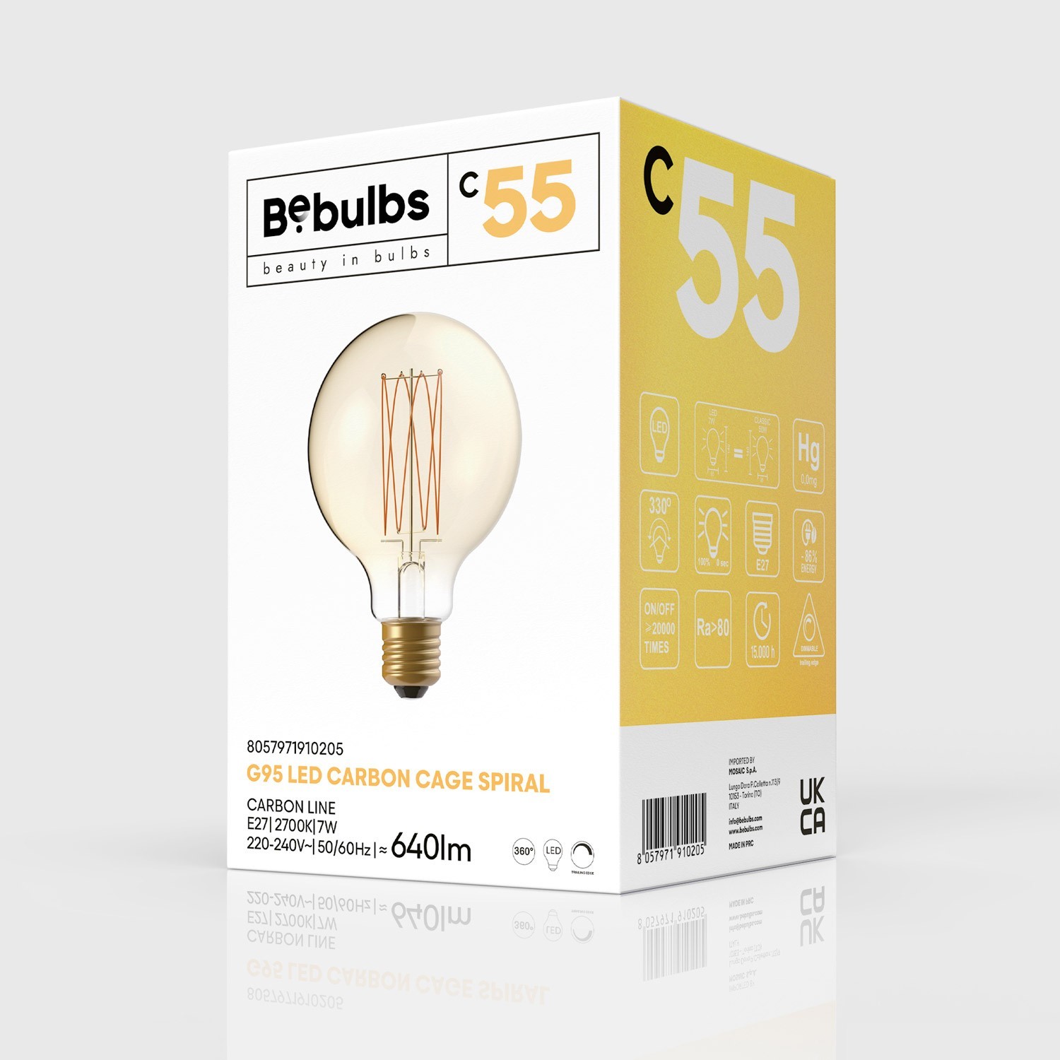 C55 Globo G95 gyllene LED-lampa Carbon Line Vertikal Filamenttråd 7W E27 Dimbar 2700K