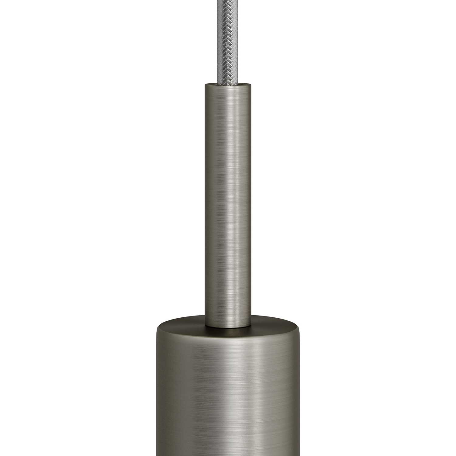 Cylindrisk dragavlastare i metall 7 cm lång komplett med gängstång, mutter samt låsbricka