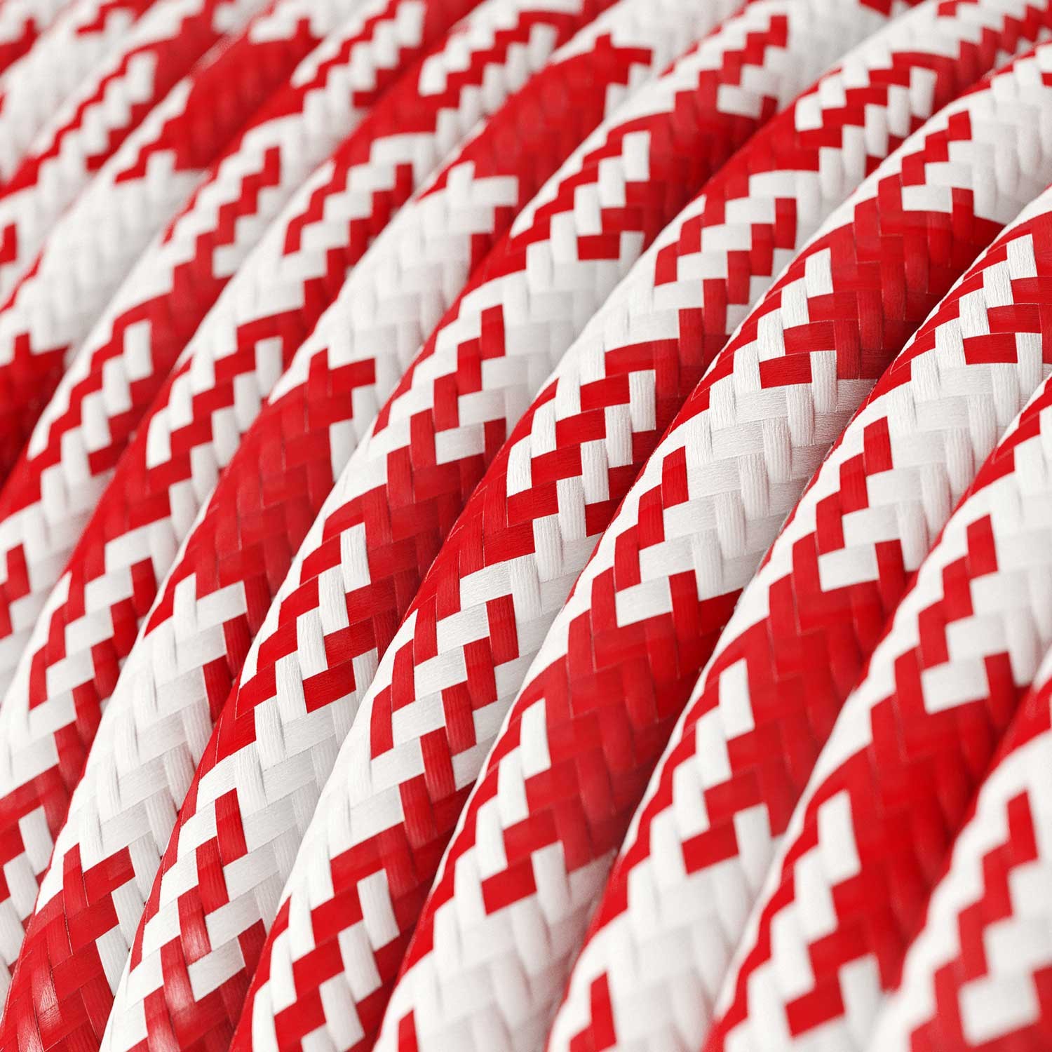Rund pepitamönstrad textilkabel RP09 - Röd