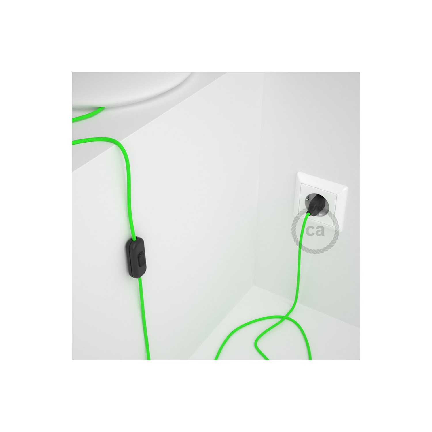 Sladdställ, RF06 Grön Neon Viskos 1,80 m. Välj färg på strömbrytare och kontakt