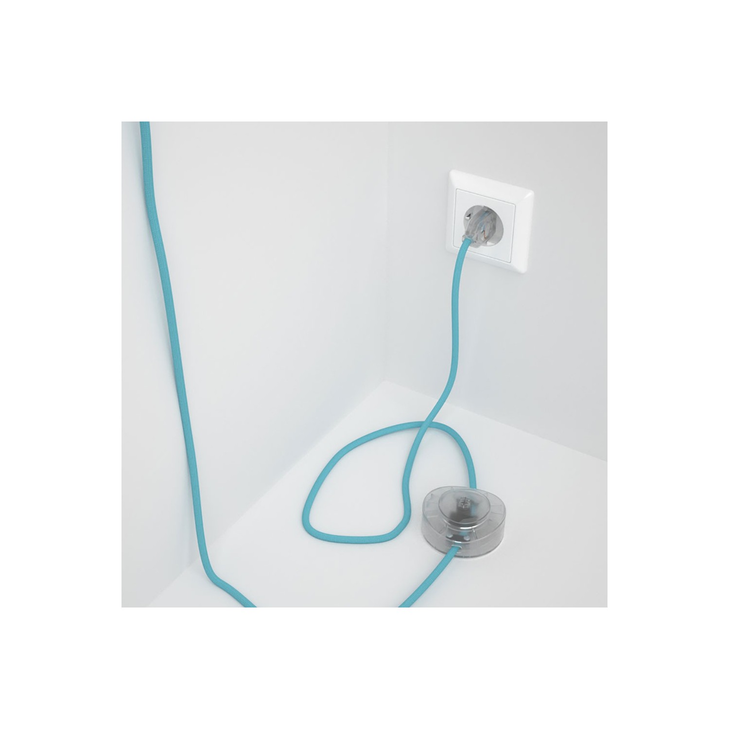 Sladdställ med fotströmbrytare, RM17 Ljusblå Viskos 3 m. Välj färg på strömbrytare och kontakt