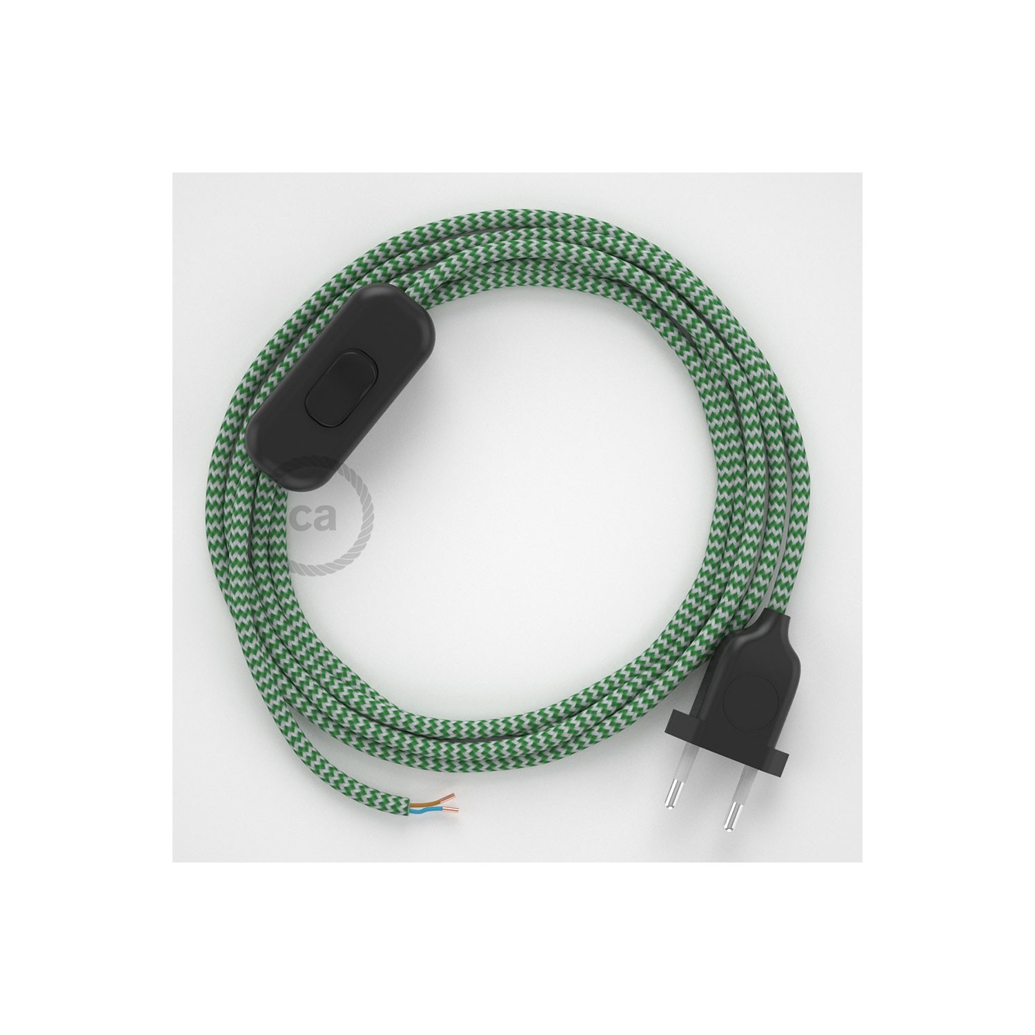 Sladdställ, RZ06 Grön Zig Zag Viskos 1,80 m. Välj färg på strömbrytare och kontakt