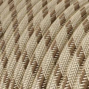 Round Electric Fabric Cable for lamps, decoration "Stripes" RD53 in coarse linen and brown bark cotton.