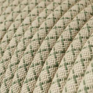 Rund textilkabel "Lozenge" RD62 i rustikt linne och grön bomull.