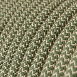 Rund textilkabel "ZigZag" RD72 i rustikt linne och grön bomull.
