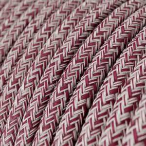 Rund textilkabel Tweed RS83 vinrött rustikt linne och glittrig röd bomull.