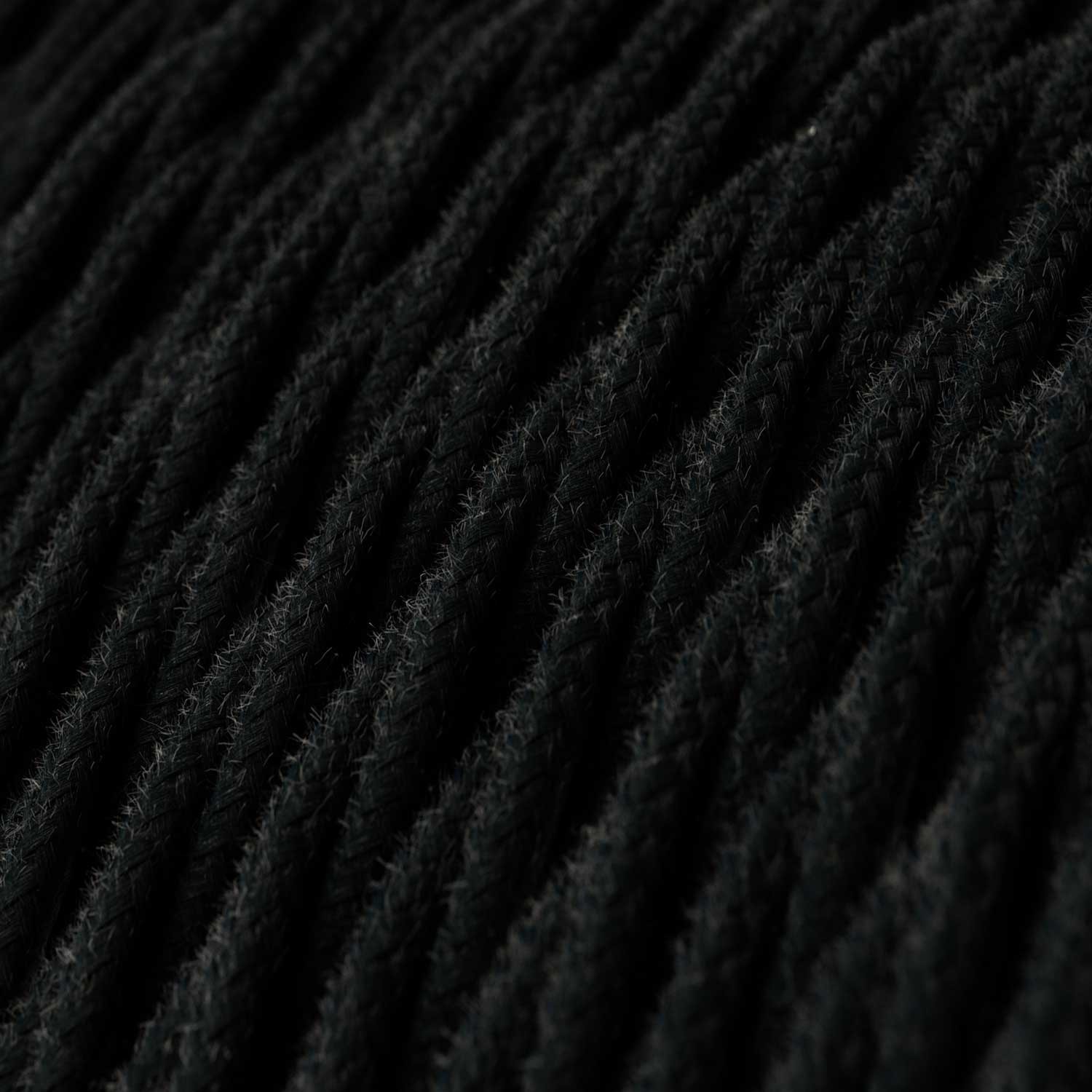 Tvinnad textilkabel, svart bomull TC04