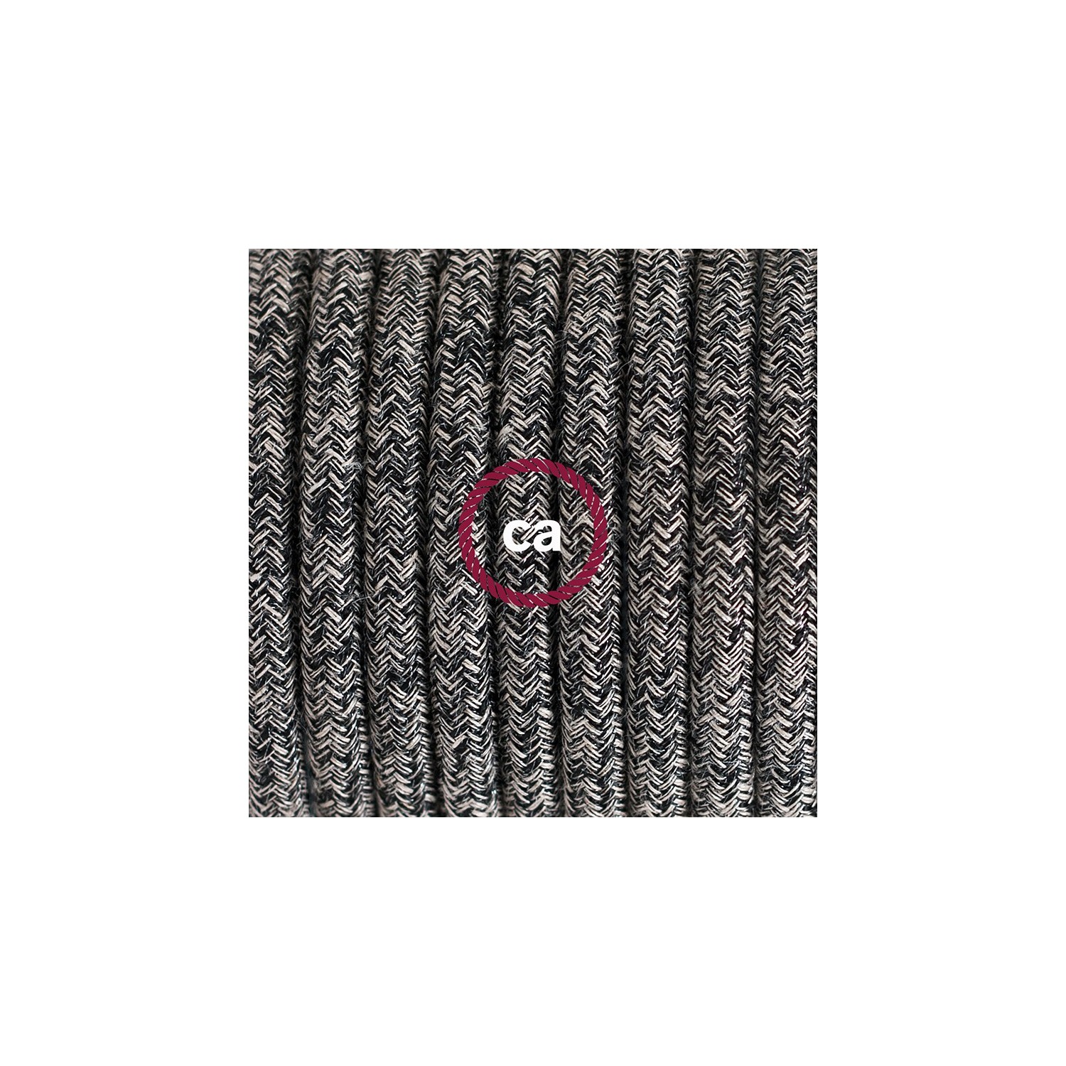 Sladdställ, RS81 Svart glittrig Tweed Bomull och naturligt linne 1,80 m. Välj färg på strömbrytare och kontakt