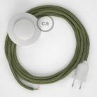 Sladdställ med fotströmbrytare, RD72 Grön Zig Zag Bomull och naturligt linne 3 m. Välj färg på strömbrytare och kontakt