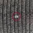 Sladdställ med fotströmbrytare, RS81 Svart glittrig Tweed Bomull och naturligt linne 3 m. Välj färg på strömbrytare och kontakt