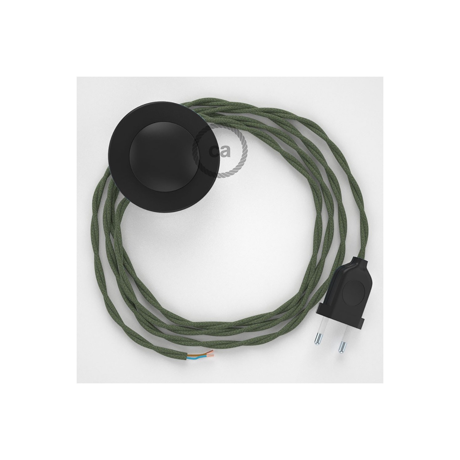 Sladdställ med fotströmbrytare, TC63 Grå/Grön Bomull 3 m. Välj färg på strömbrytare och kontakt