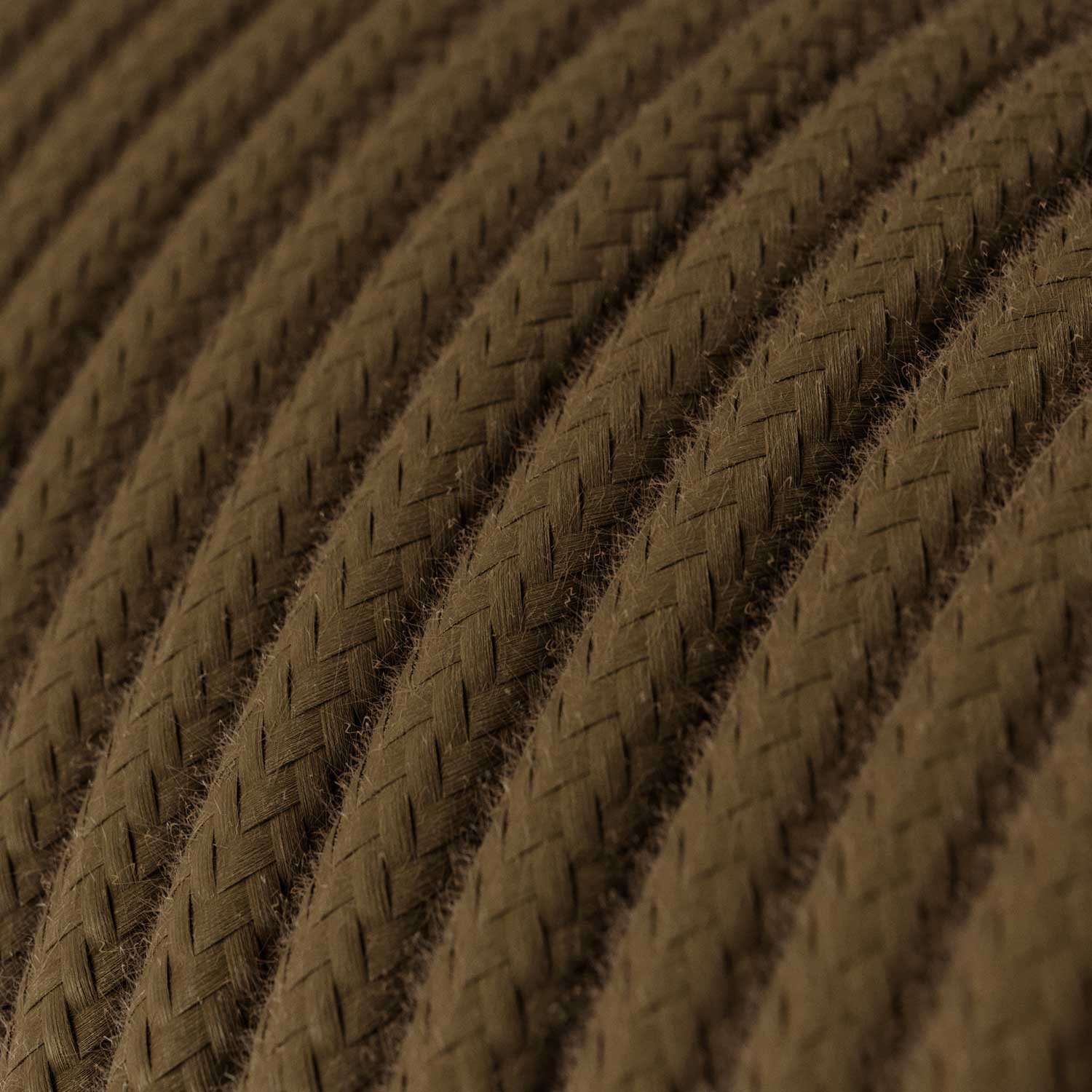 Rund enfärgad textilsladd av bomull RC13 Brun