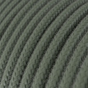 Rund enfärgad textilsladd av bomull RC63 Grön/Grå