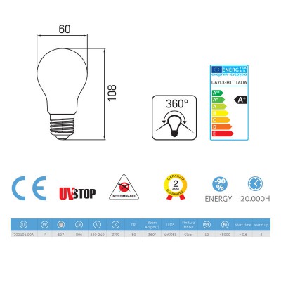 Lampa filament LED Drop 6.5W E27 Klar