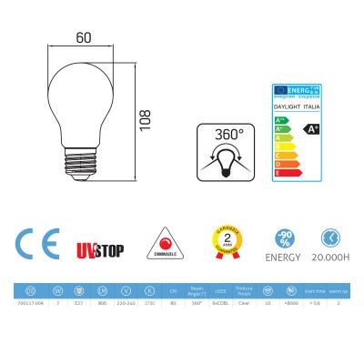 Lampa filament LED Drop 7W E27 Klar Dimbar