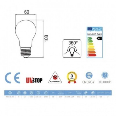 Lampa filament LED Drop 8W E27 Klar