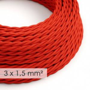 Kraftig tvinnad textilkabel 3x1,50 - viskos Röd TM09