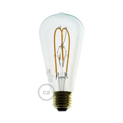 LED Ljuskälla genomskinlig - Edison ST64 Böjd glödtråd med dubbel ögla - 5W E27 Dimbar 2200k